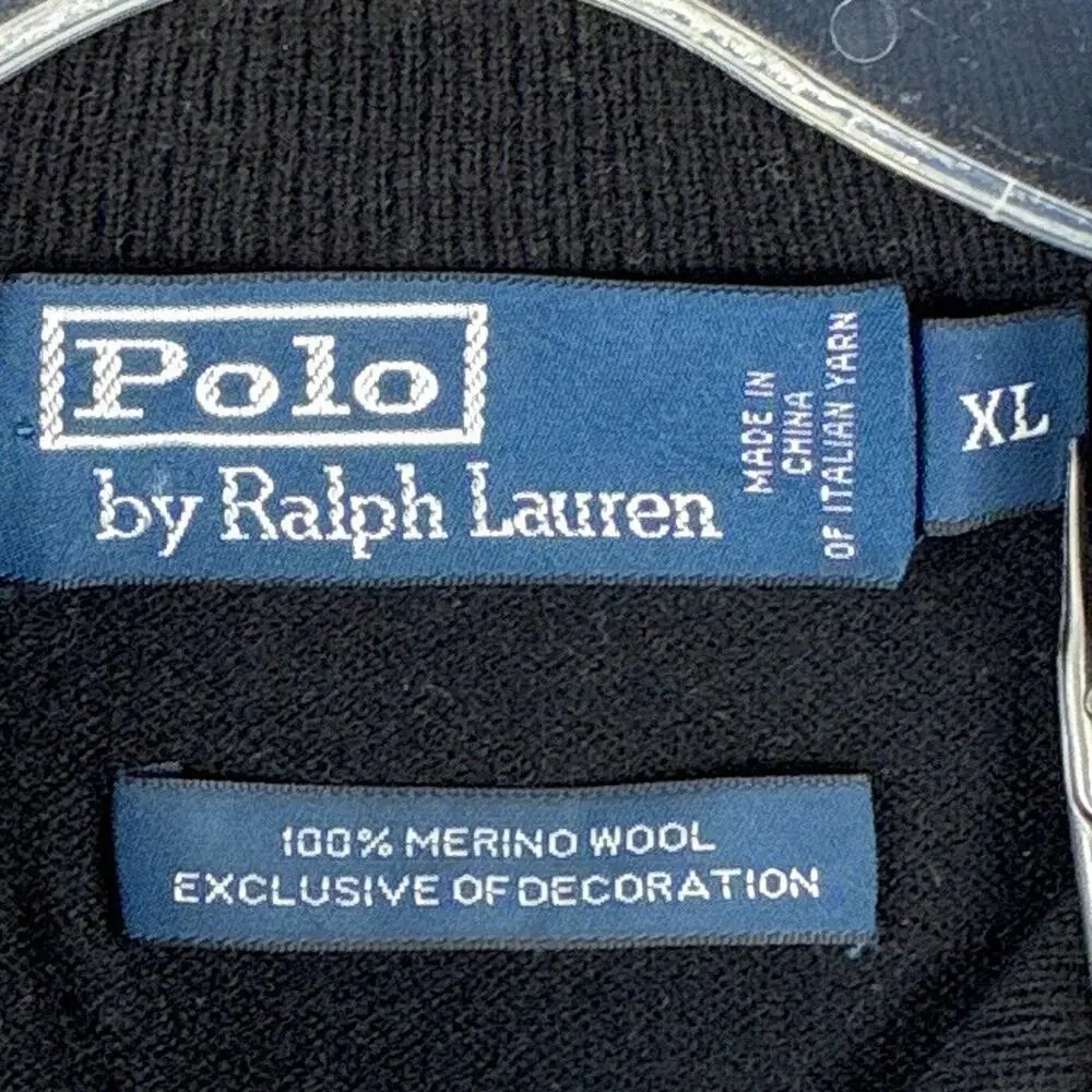 VTG Polo Ralph Lauren Sweater Men XL Black Purple Pony 1/4 Zip Pullover Wool